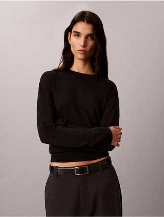 Calvin Klein Womens Merino Wool Blend Crewneck Sweater - Black - XL