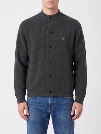 Emporio Armani Ribbed High-Neck Cardigan in Wool Blend with Eagle Monogram