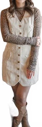 Peach Love California Bow Corduroy Mini Dress In Beige