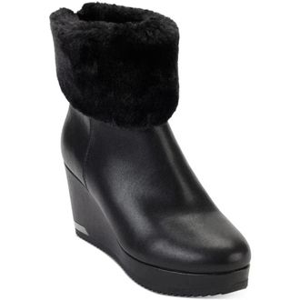 DKNY Dkny Nadra K3201890 Boots Womens Black Leather Wedge Heel Bootie RHS8382