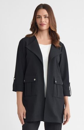 Ming Wang Heritage Lightweight Stretch Deco Crepe Wing Collar Jacket in Black at Nordstrom, Size X-Small P