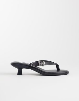 Tommy Jeans Sandali in pelle premium neri con tacchetti a spillo-Nero
