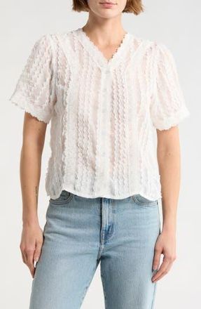 Forgotten Grace Lace Texture Short Sleeve Button-Up Shirt in White at Nordstrom Rack, Size X-Large