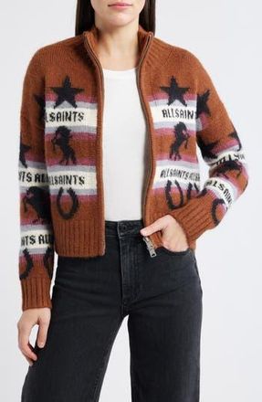 AllSaints Epona Stripe Crop Jacquard Sweater in Cognac Brown at Nordstrom Rack, Size Small