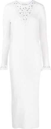 Paco Rabanne Witte Gebreide Jurk met Kant - Dames - Kleedjes - Wit - M - Wol - Kleedjes