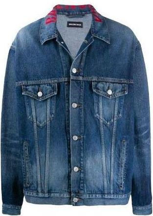 Balenciaga Neck Logo Denim Jacket Blue 571324TCW032340