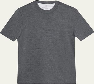 Brunello Cucinelli Mens Classic Fit Heathered Cotton Crewneck T-Shirt