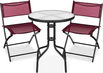 Best Choice Products 3-Piece Patio Bistro Dining Furniture Set w/ Round Textured Glass Tabletop, Folding Chairs
