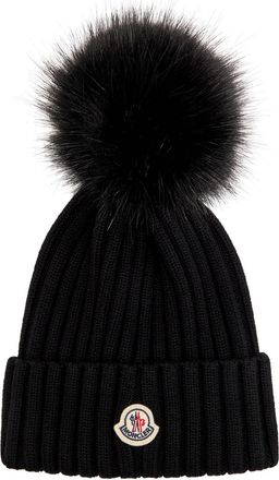 Moncler Ribbed Wool Bobble hat - Black - One Size