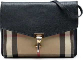 Burberry Borsa a tracolla Derby Macken piccola in tela e pelle con motivo House Check 2000-2017 - Marrone