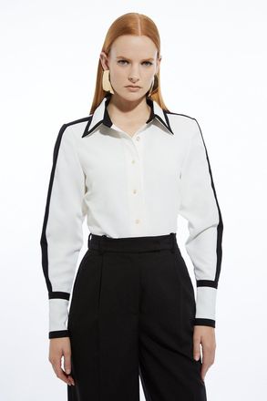 Karen Millen Womens Colour Block Twill Woven Shirt - White - Size 12 UK