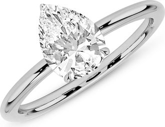 MAX + STONE 14k Yellow or White 1.7 Carat Pear Cut Cubic Zirconia Solitaire Engagement Ring
