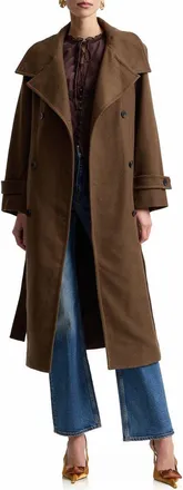 Avec Les Filles Belted Funnel Neck Herringbone Trench Coat in Tawny at Nordstrom, Size Xx-Large