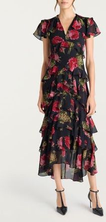 Cinq &agrave; Sept Tatum Floral Tiered Ruffle Maxi Dress in Obsidian Multi at Nordstrom Rack, Size 0