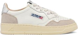 Autry Medalist Low Croc Embossed Leather Sneaker in White/silver at Nordstrom, Size 38