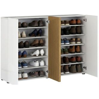 Dmora Scarpiera Palasio, Mobile Portascarpe 40 Paia, 10 Ripiani Made in Italy, 4 Ante, 160x34x115h cm Bianco Lucido