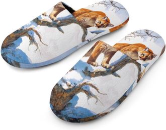 Generic Mountains Snowy Lions Trees Branches Mens House Slippers Slip Indoor Slipper On Shoes Warm Outdoor