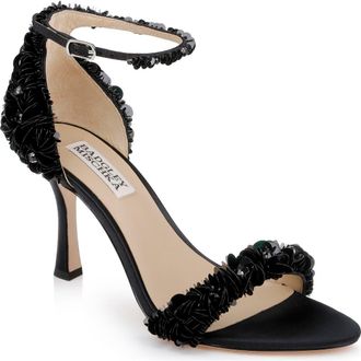 Badgley Mischka Ankle Strap Sandal in Black Satin at Nordstrom Rack, Size 8.5