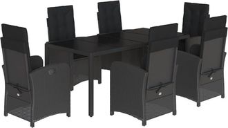 vidaXL Set De Comedor De Jard&iacute;n 7 Pzas Y Cojines Rat&aacute;n Sint&eacute;tico Negro Vidaxl
