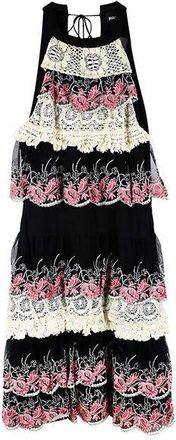 Just Cavalli Pink, ivory & black tiered lace dress Size S