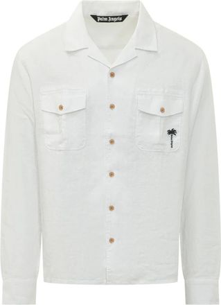 Palm Angels Logo Bowling Shirt - Heren - Casual Overhemden - Wit - S - Overhemden