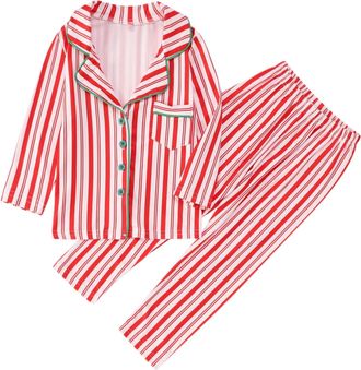 Generic Christmas Family Outfit Kids Pajamas Set Printed Home Clothes Long Sleeve Top Trousers Two Piece Set (Red, 5T)