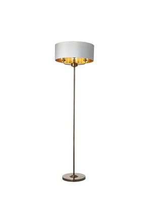 Netlighting Highclere Base & Shade Floor Lamp Antique Brass Plate Vintage White Fabric in Gold
