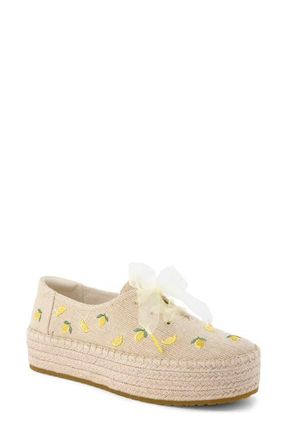 Toms Valencia Lace-Up Platform Espadrille in Natural Lemon at Nordstrom, Size 7.5