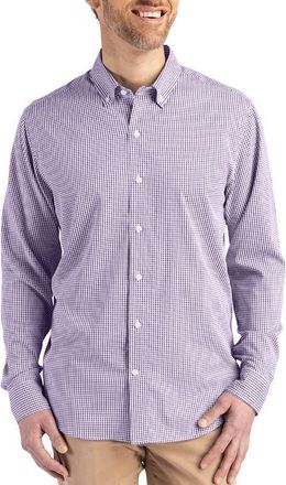 Cutter & Buck Skyline Epic Confidence Check Stretch Button-Down Shirt in College Purple/white at Nordstrom, Size 2Xlt