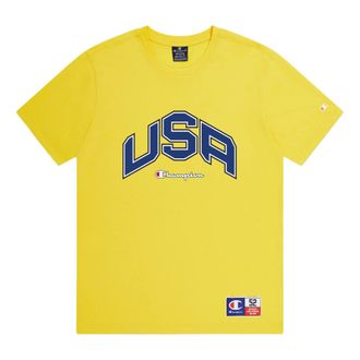 Champion Mens Legacy Retro Sport-USA S/S Crewneck T-Shirt, Yellow, M