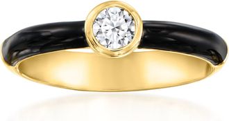 Ross-Simons Bezel-Set Lab-Grown Diamond Ring With Black Enamel in 18kt Gold Over Sterling