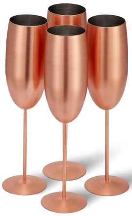 Oak & Steel 4-er Set bruchsichere Champagnergl&auml;ser Steel Ros&eacute;gold matte aus Edelstahl, 285 ml