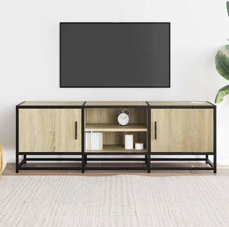 Berkfield Home TV Cabinet Sonoma Oak 120x35x41 cm Engineered Wood & Metal in Light Tan | Size: 120 x 35 x 41 cm