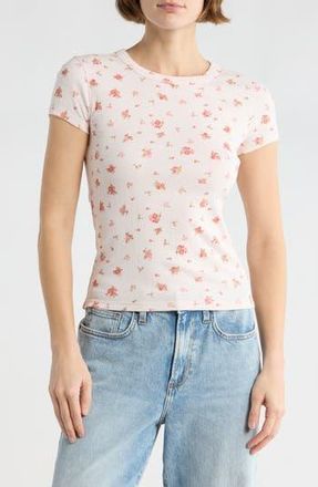 Abound Pointelle Baby T-Shirt in Pink/Red Pom Floral at Nordstrom Rack, Size X-Small
