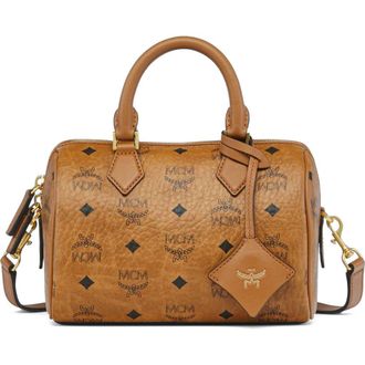 MCM Small Ella Boston Bag in Visetos in Cognac at Nordstrom