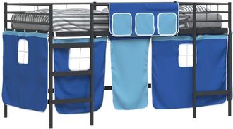 vidaXL Estructura De Cama Alta Para Ni&ntilde;os Con Cortinas Negro Y Azul Vidaxl