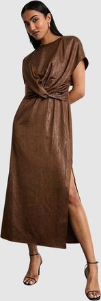 Warehouse Leather Look Twist Front Midi Dress in Chocolate at Nordstrom, Size 12