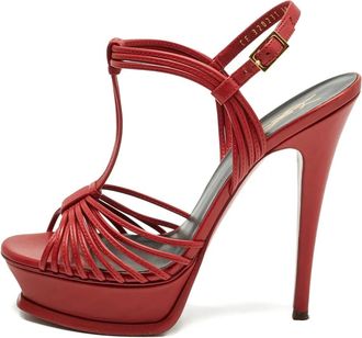 Saint Laurent Sandali con plateau e cinturino alla caviglia - Rosso