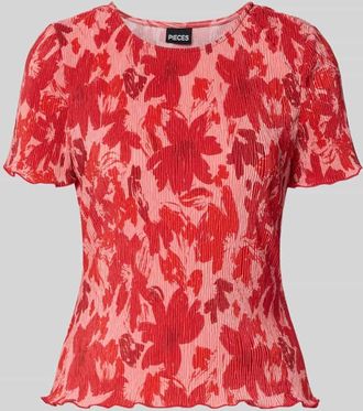 Pieces Slim Fit T-Shirt mit Allover-Muster Modell FLORA in Rot Melange, Gr&ouml;&szlig;e XL