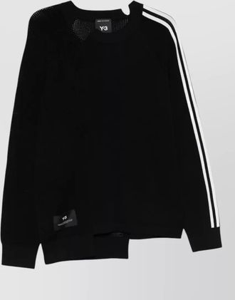 Yohji Yamamoto logo knit sweater mesh panel stripes