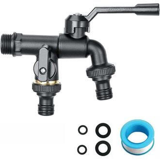 OEM Robinet Exterieur Double - Laiton - Entr&eacute;e 1/2 Pouces - Sorties 2x 3/4 Pouces - Jardin Citerne Machine &Agrave; Laver - 1 Pi&egrave;ce
