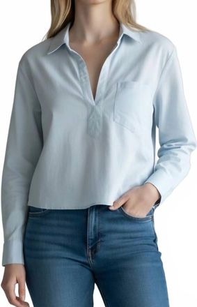 Elan V-Neck Collared Top In Aqua