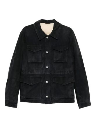 Eleventy Suède jack met klepzakken - Blauw