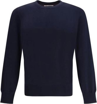 Brunello Cucinelli Katoenen sweater met ronde hals en geribbelde boorden - Heren - Ronde hals truien - Blauw - 3XL - Katoen - Truien & Vesten