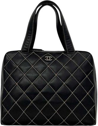 Chanel Black Leather Handbag Tote Bag (Pre-Owned)