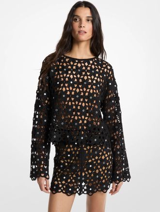 Michael Kors Mirror-Embellished Floral Crochet Top