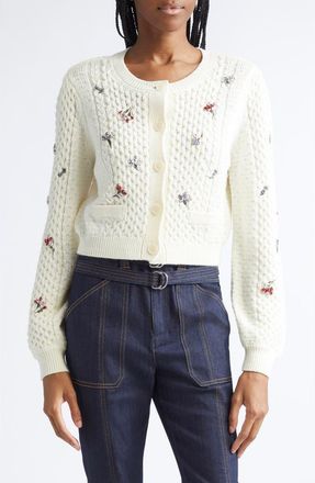 Cinq à Sept Rasa Beaded Cardigan in Ivory at Nordstrom, Size X-Small