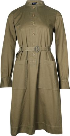 A.P.C. A. P.C. Button Front Belted Dress in Olive Cotton