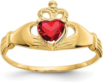 Diamond2Deal 14k Yellow Gold Red Cubic Zirconia Claddagh Heart Ring