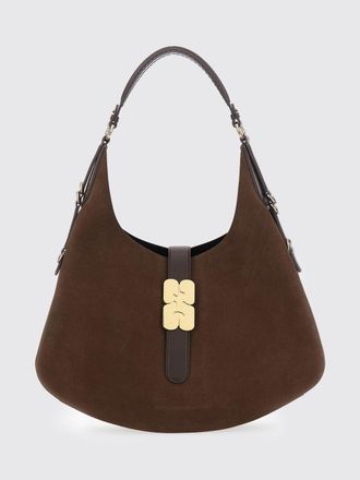 Ganni Borsa a spalla in pelle scamosciata monogram con logo Butterfly